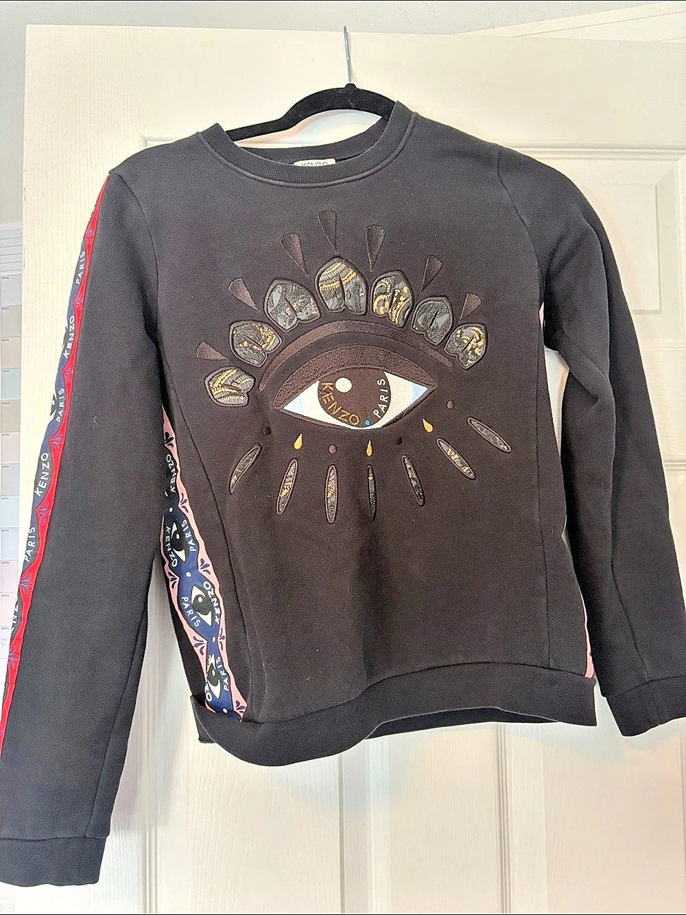 Kenzo Eye Embroidered Sweatshirt with Side Tape Black & Red Small